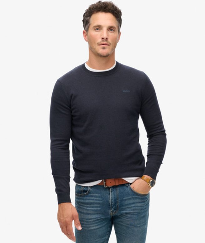 Superdry Trui met Ronde Hals van Biologisch Katoen en Kasjmier Blauw