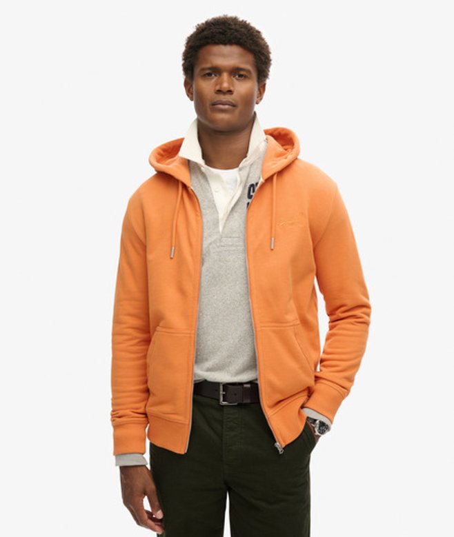 Superdry Essential Logo Hoodie met Rits Oranje