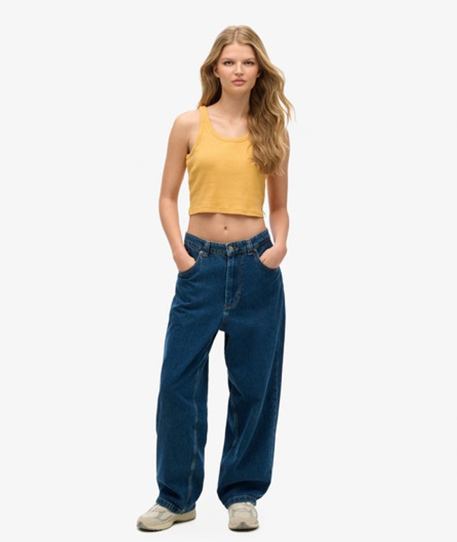 Superdry Women’s Organic Cotton Vintage Ribbed Crop Vest Top Yellow / Ochre Marl – Size: 12