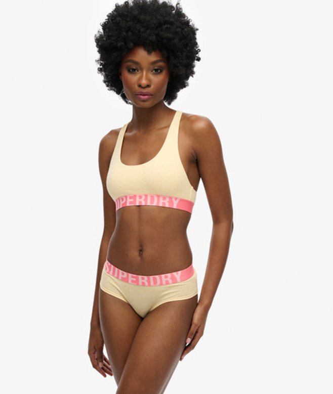 Superdry & Co Women's Organic Cotton Large Logo Hipster Briefs Yellow / Pale Yellow Marl