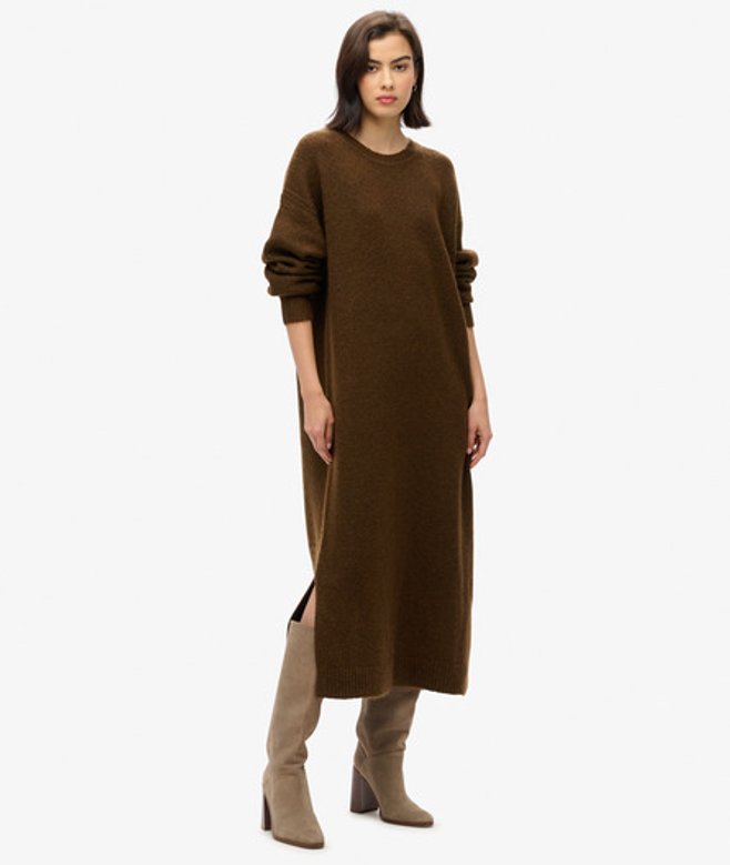 Superdry Women's Slouch Midi Jumper Dress Brown / Dark Brown Twist