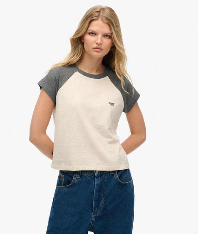 Essential Logo T-shirt van Biologisch Katoen met Raglanmouwen Crème Grootte: 42 afbeelding