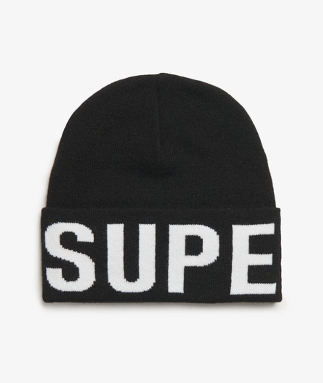 Gebreide Beanie met Merkdetails Zwart Grootte: 1SIZE afbeelding