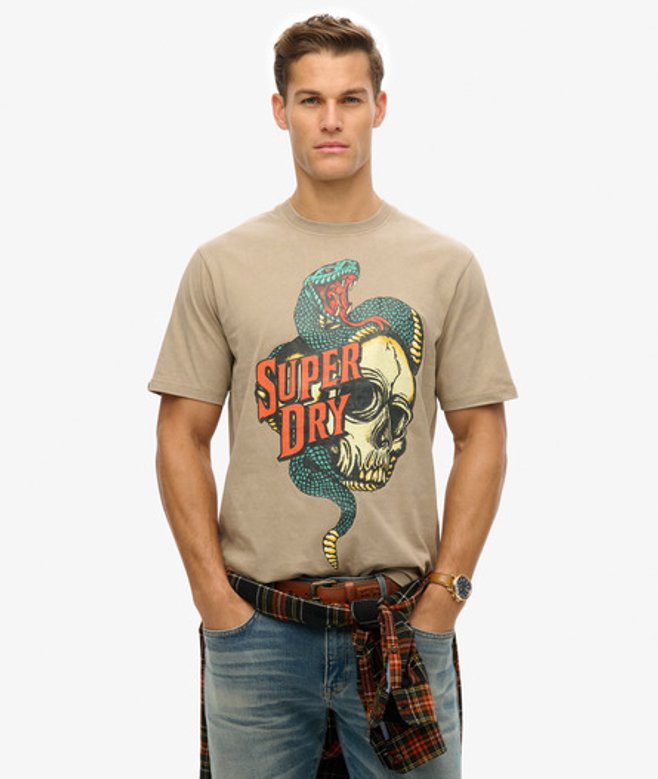 Biker Rock Ruimvallend T-shirt met Afbeelding Brown Grootte: S afbeelding