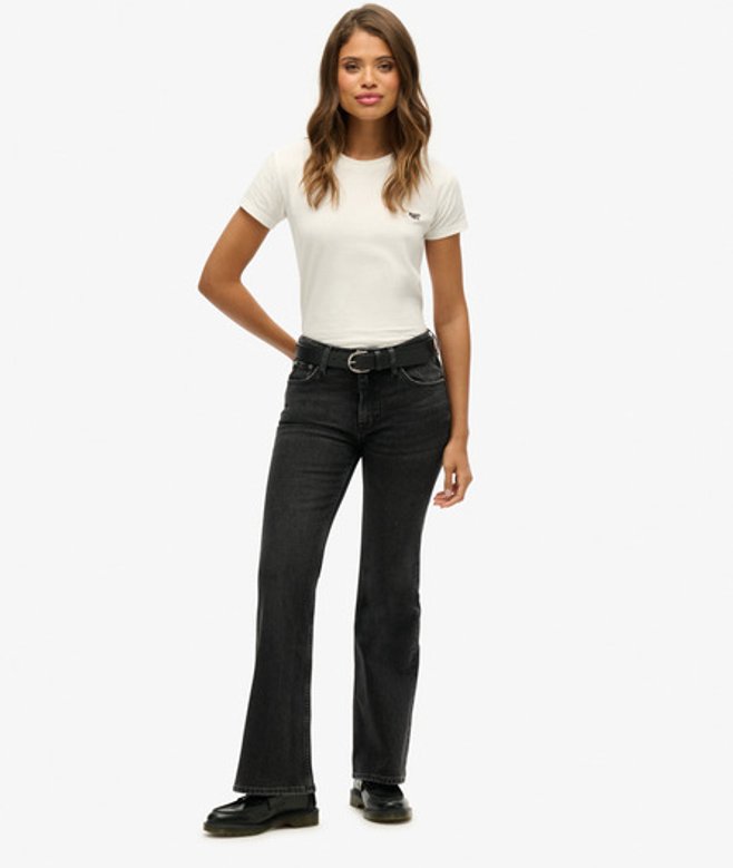 Slimfit Jeans met Middelhoge Taille en Wijduitlopende Pijpen Zwart Grootte: 28/30 afbeelding