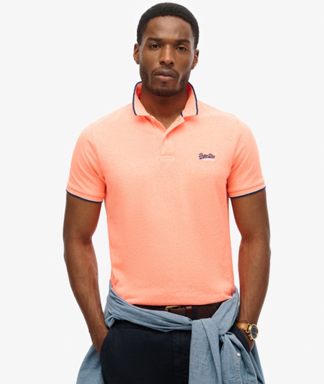 Superdry Herren Baumwolle Logostickerei Poolside Polohemd, Koralle