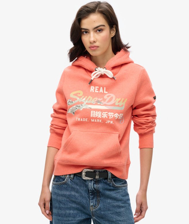 Superdry Itago Hoodie met Vintage Logo Cream