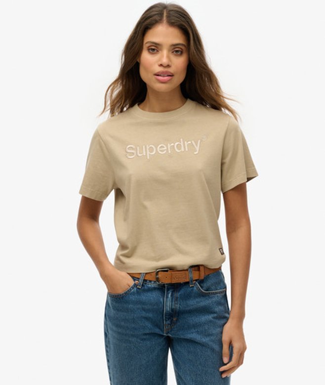 Core Boxy T-shirt met Losse Pasvorm en Borduursel Beige Grootte: 36 afbeelding