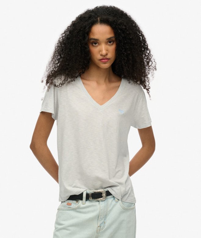 Ruimvallend Geborduurd T-shirt met V-hals Lichtblauw Grootte: 36 afbeelding