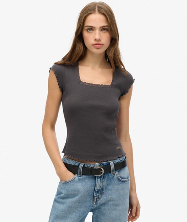 Women's Essential Kurzarm-t-shirt mit Eckigem Ausschnitt - Größe: 34 - Superdry - Modalova