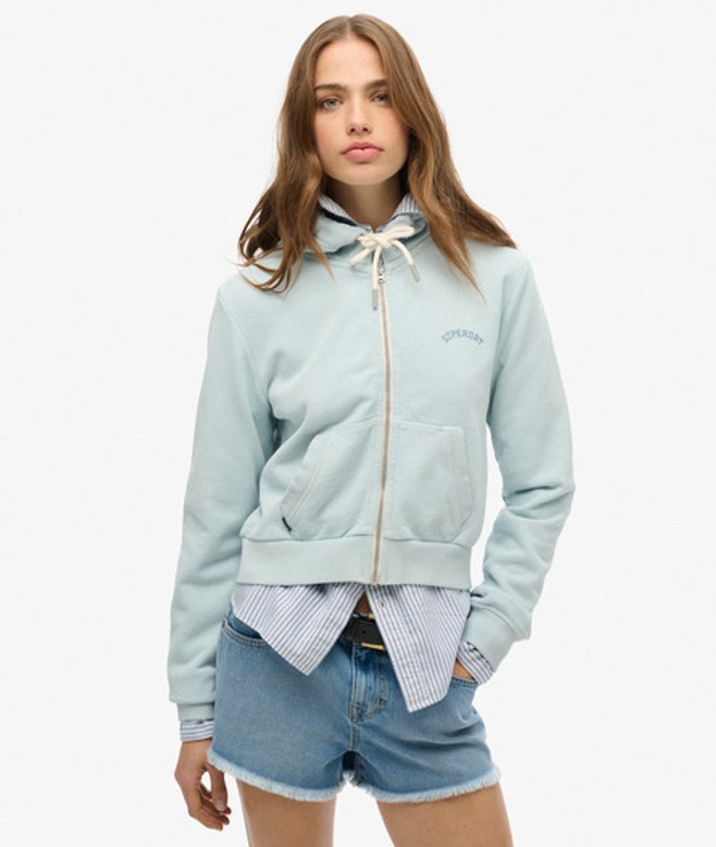 Essential Logo Korte Hoodie met Rits Lichtblauw Grootte: 44 afbeelding