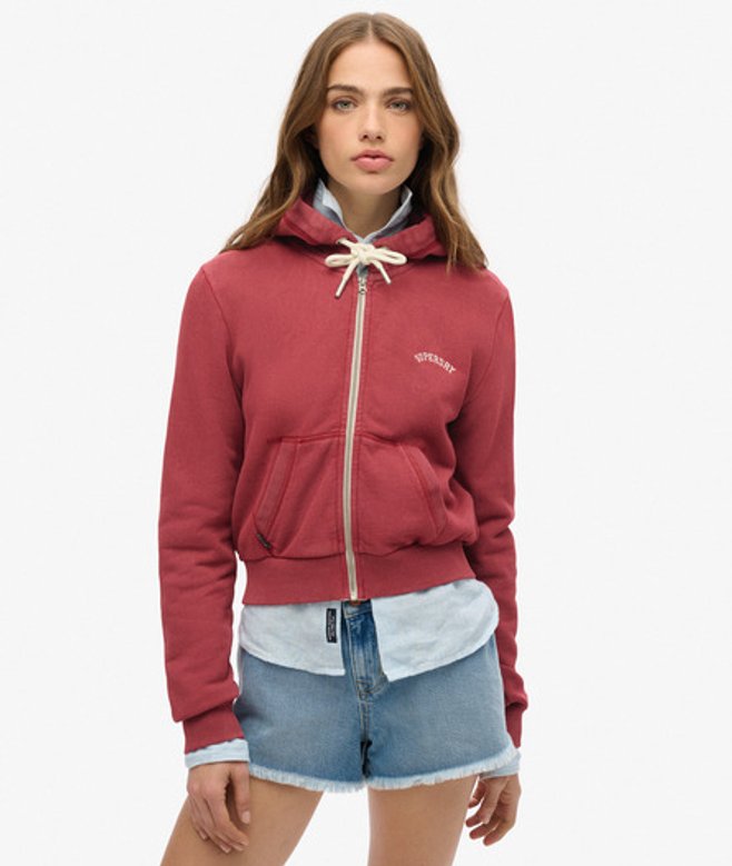 Essential Logo Korte Hoodie met Rits Rood Grootte: 42 afbeelding