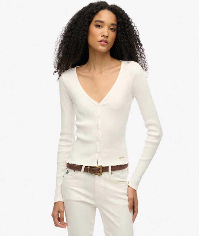 Essential top met Knopen en Lange Mouwen