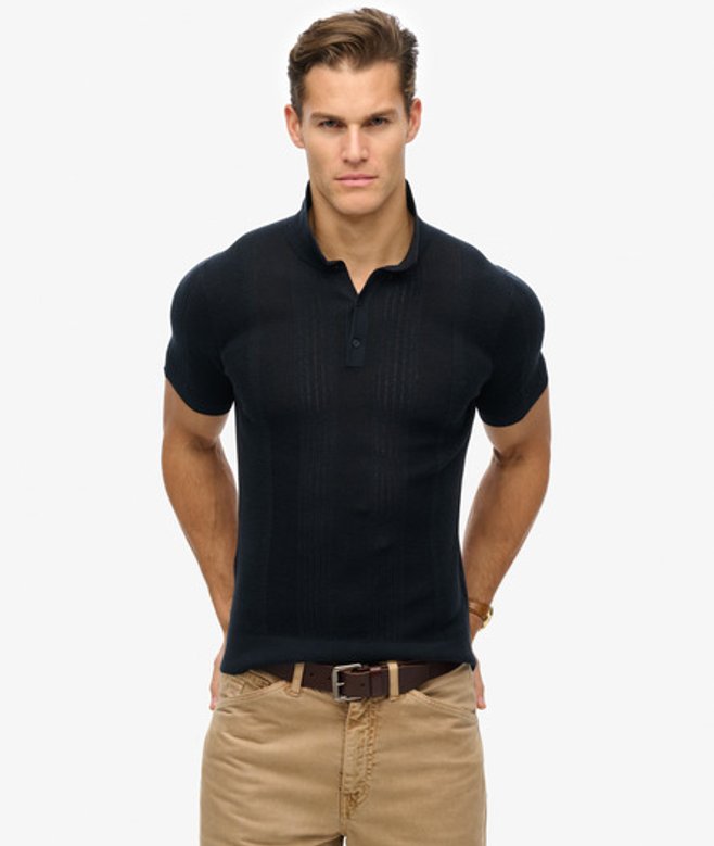 Men's Short Sleeve Knitted Polo Shirt Navy / Eclipse Navy - Size: Xxl - Superdry - Modalova