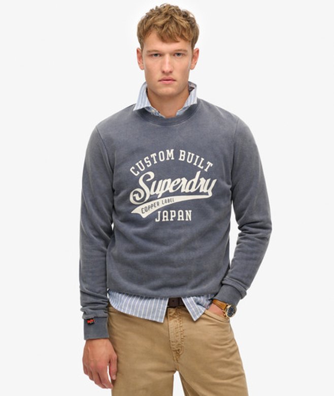 Vintage Wash Relaxed Sweatshirt met Ronde Hals Blauw Grootte: S afbeelding
