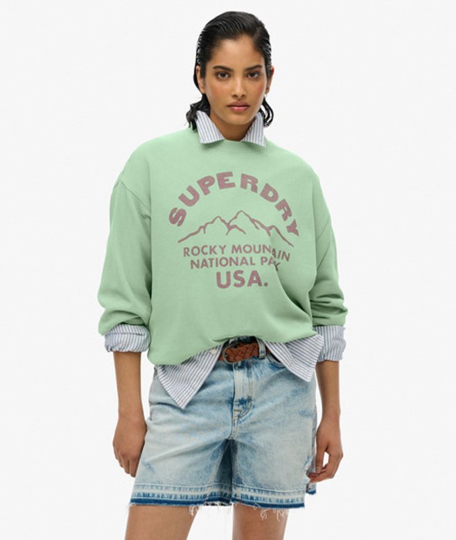 Ruimvallend Lo-fi Outdoor Mono Sweatshirt met Ronde Hals Groen Grootte: 40 afbeelding