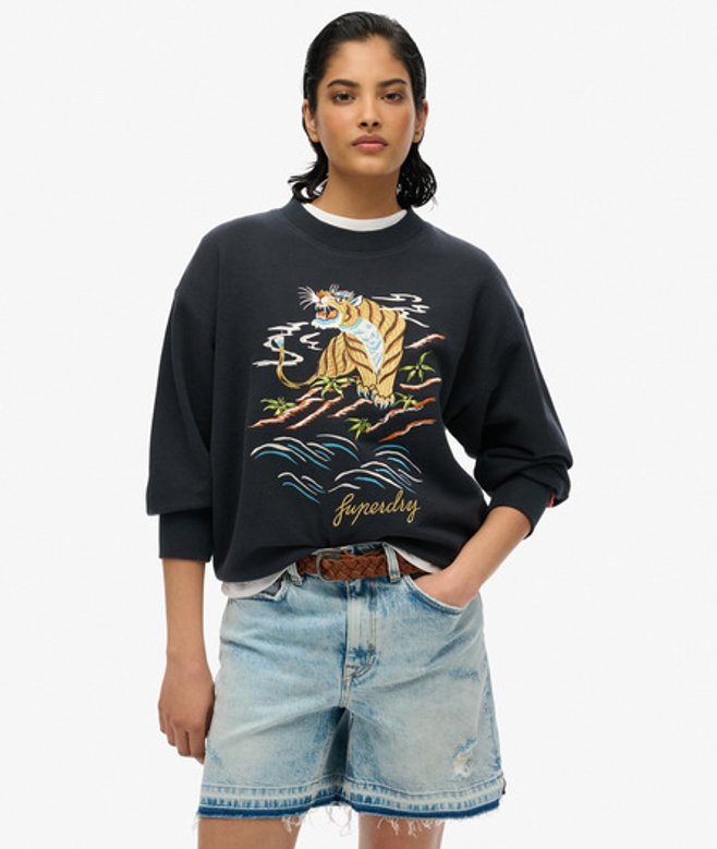 Wijdvallend Suika Sweatshirt met Ronde Hals en Borduursel Black Grootte: 34 afbeelding