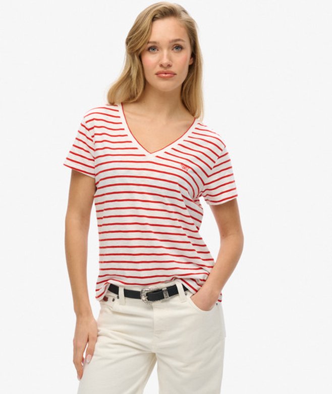 Ruimvallend Geborduurd T-shirt met V-hals Rood Grootte: 38 afbeelding