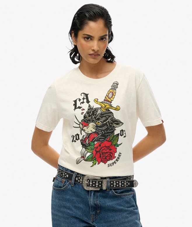 Damen Lässiges Neo Trad T-shirt mit Tattoo-print - Größe: 34 - Superdry - Modalova