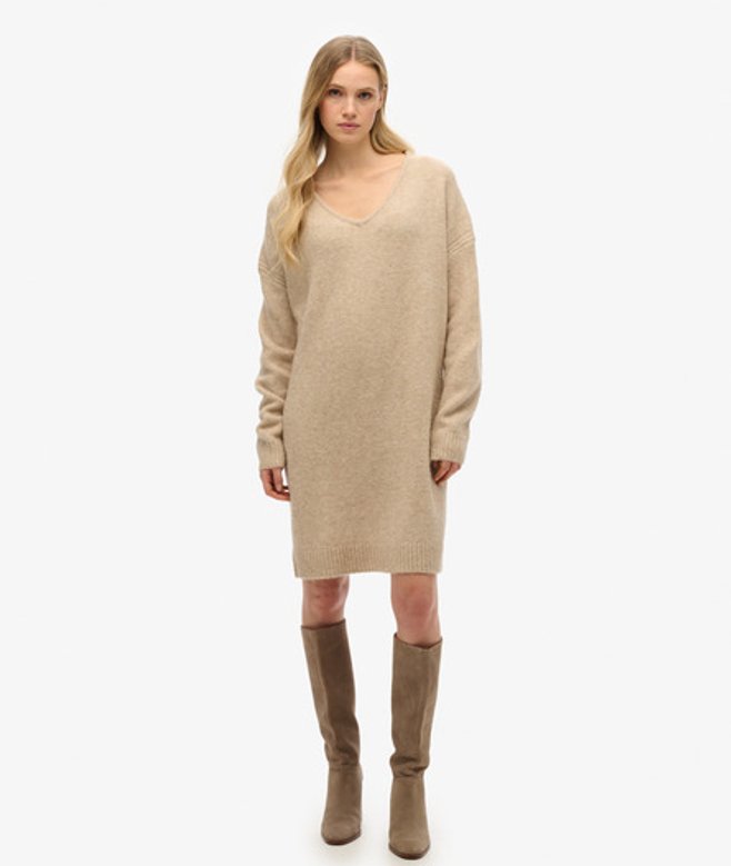 Oversized Trui-jurk met V-hals Beige Grootte: 36 afbeelding