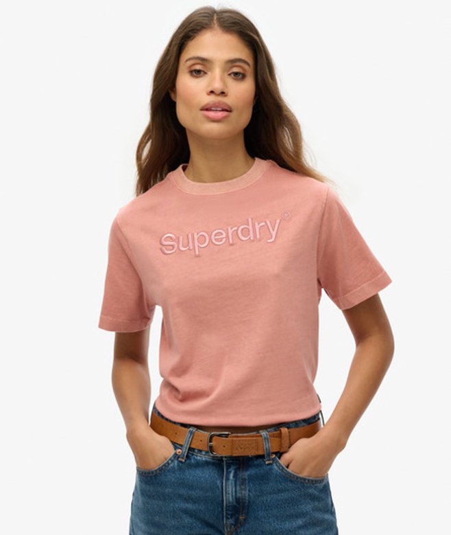 Superdry Women&rsquo;s Embroidered Core Logo Boxy Loose T-shirt Pink / Ash Rose - Size: 10