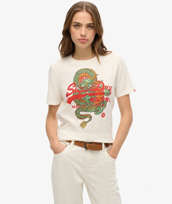 Tokyo T-shirt met Vintage Logo en Relaxte Pasvorm Crème Grootte: 42 afbeelding