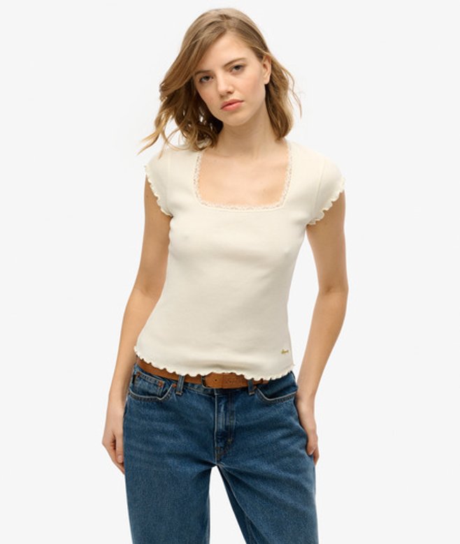 Essential T-shirt met Vierkante Hals en Korte Mouwen Wit Grootte: 36 afbeelding