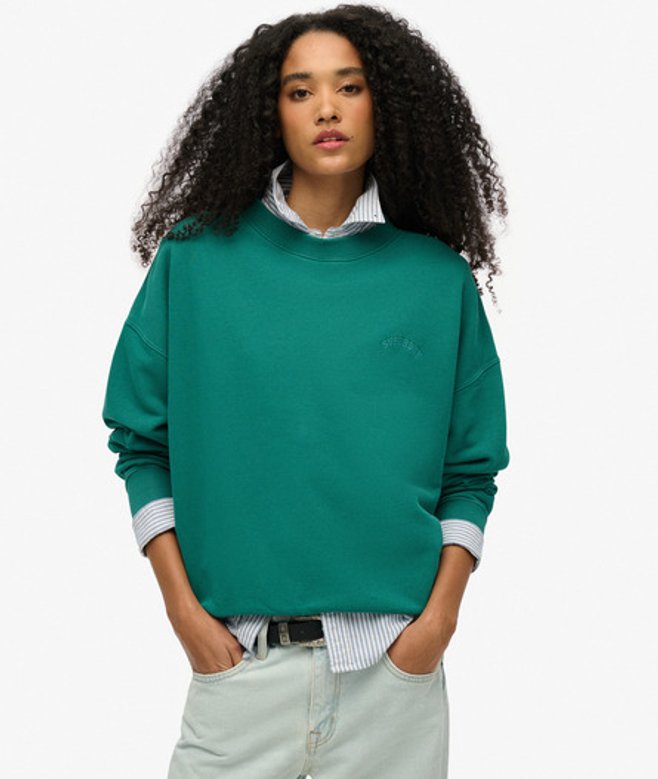 Essential Oversized Sweatshirt met Ronde Hals en Logo Groen Grootte: 44 afbeelding