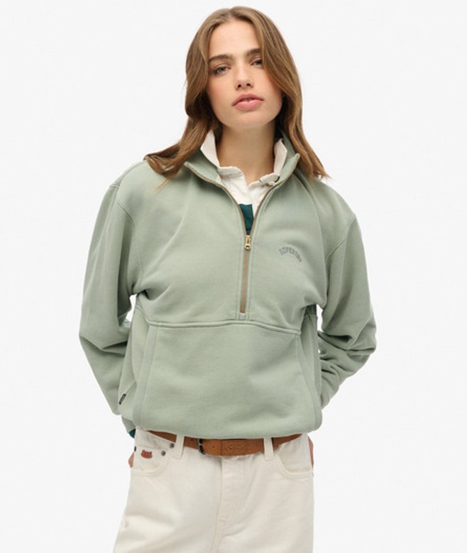 Essential Oversized Sweatshirt met Halve Rits en Logo Groen Grootte: 46 afbeelding