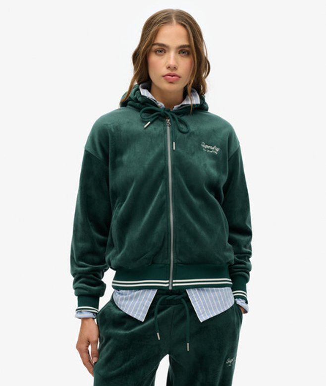 Country Club Velours Hoodie met Rits