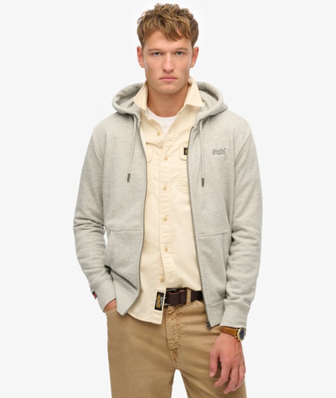 Superdry Essential Logo Hoodie met Rits Grijs