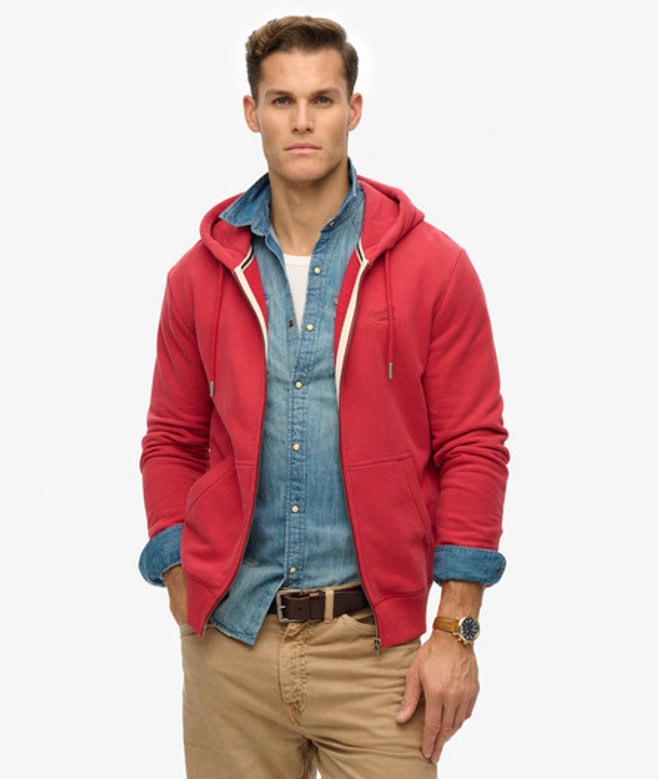 Essential Logo Hoodie met Rits Rood Grootte: M afbeelding