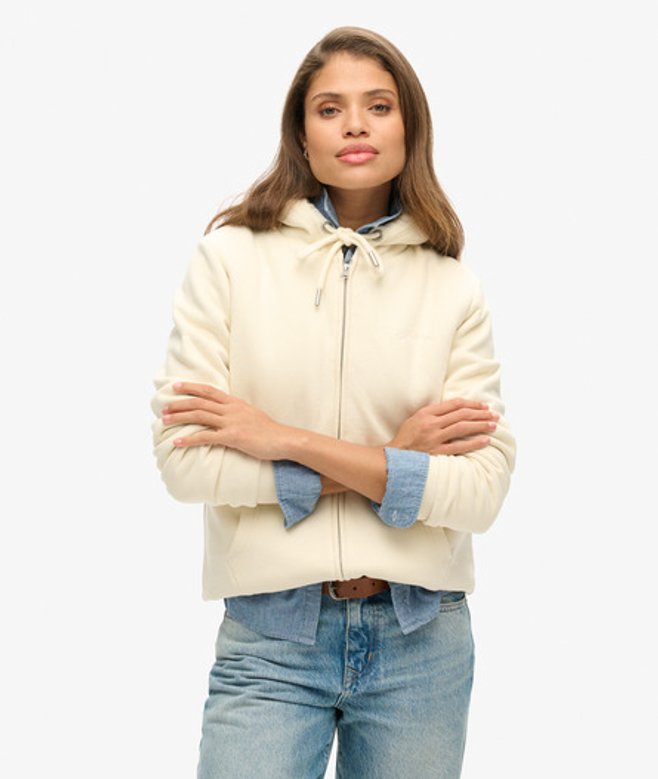 Hoodie met Borgvoering en Rits Crème Grootte: 38 afbeelding