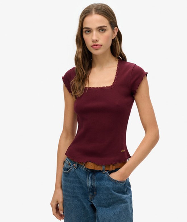 Essential T-shirt met Vierkante Hals en Korte Mouwen