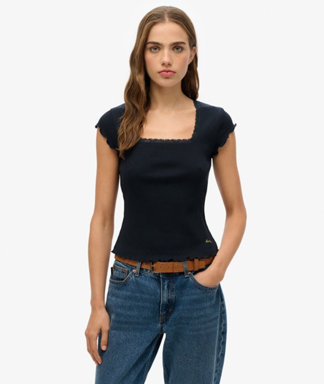 Essential T-shirt met Vierkante Hals en Korte Mouwen Blauw Grootte: 42 afbeelding