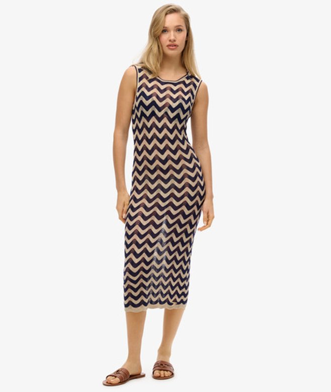 Superdry Gebreide Midi-jurk met Zigzagmotief Blauw