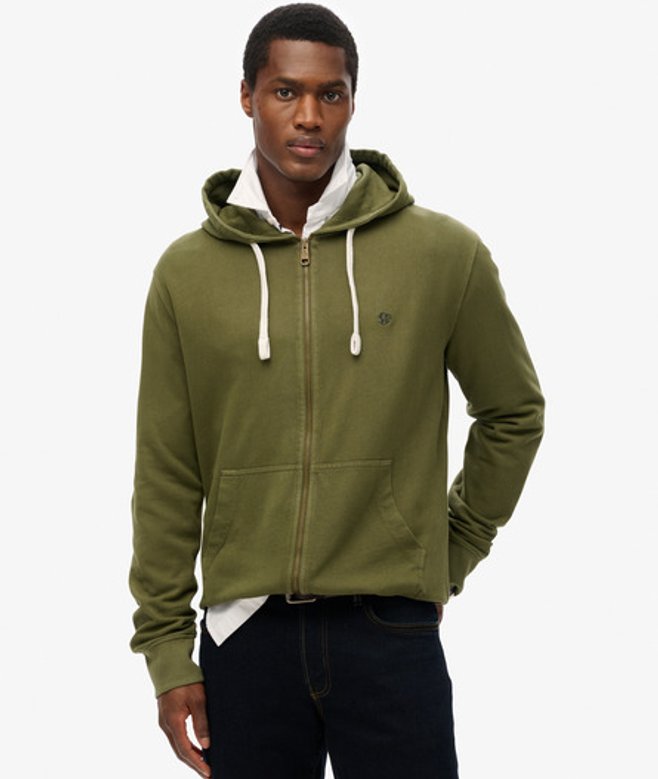 Classic Essential Hoodie met Rits Groen Grootte: L afbeelding