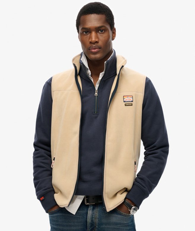 Superdry & Co Men's Active Fleece Gilet Cream / Oatmeal Beige