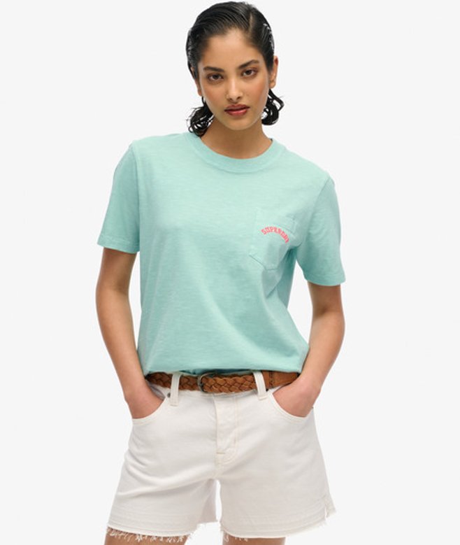 Essential Garment-dye T-shirt met Logo en Borstzak Green Grootte: 40 afbeelding