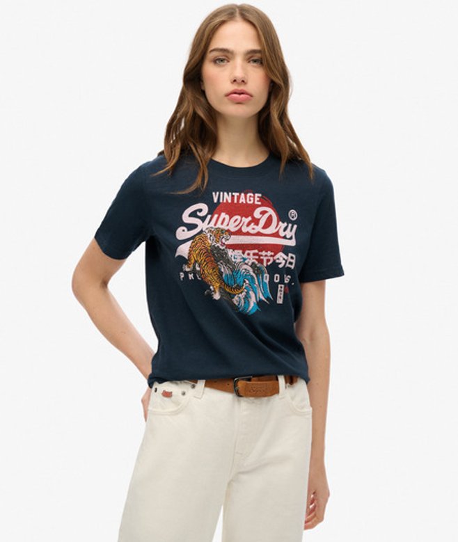 Tokyo T-shirt met Vintage Logo en Relaxte Pasvorm Blauw Grootte: 40 afbeelding