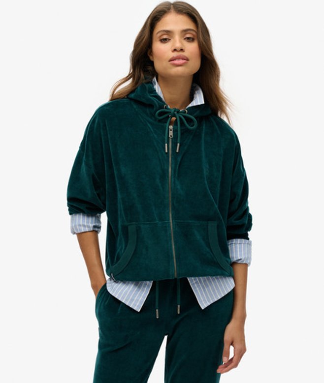 Velours Hoodie met Rits Groen Grootte: 36 afbeelding