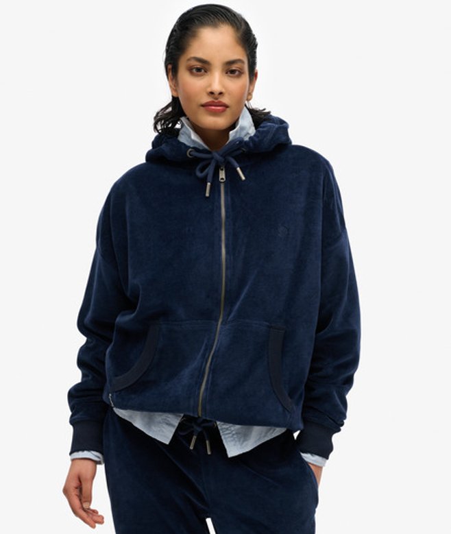 Velours Hoodie met Rits Blauw Grootte: 44 afbeelding
