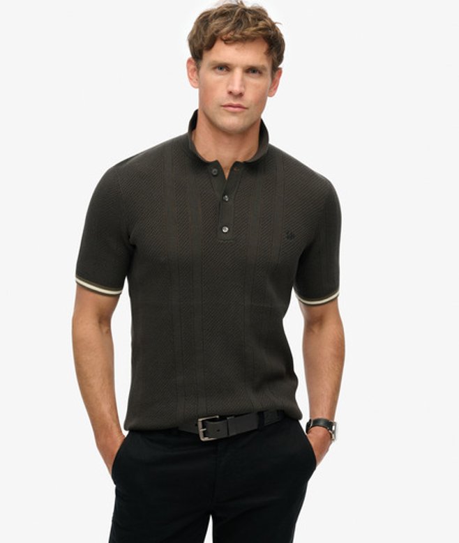 Gebreid Poloshirt met Korte Mouwen en Textuur Zwart Grootte: Xxxl afbeelding