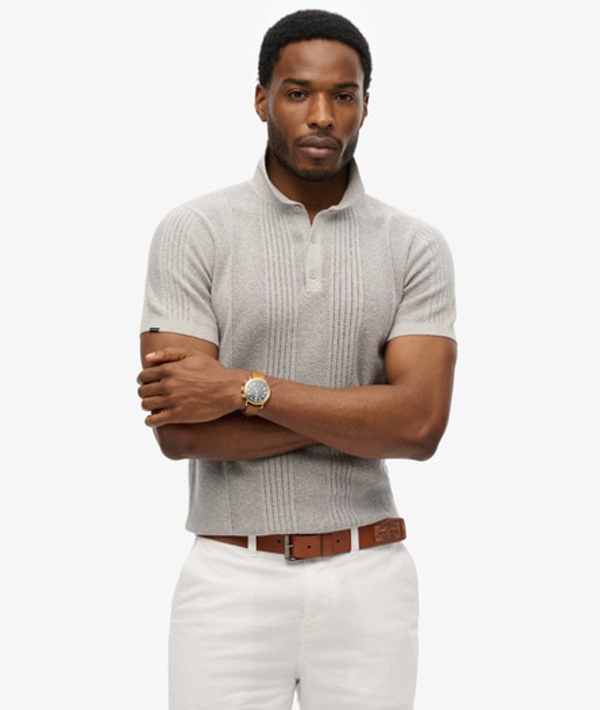 Superdry Gebreid Poloshirt met Korte Mouwen Grijs