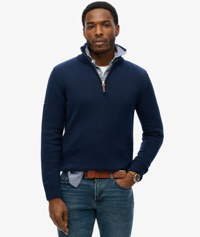 Gebreide Classics Trui van Katoen met Halve Rits Blauw Grootte: L afbeelding