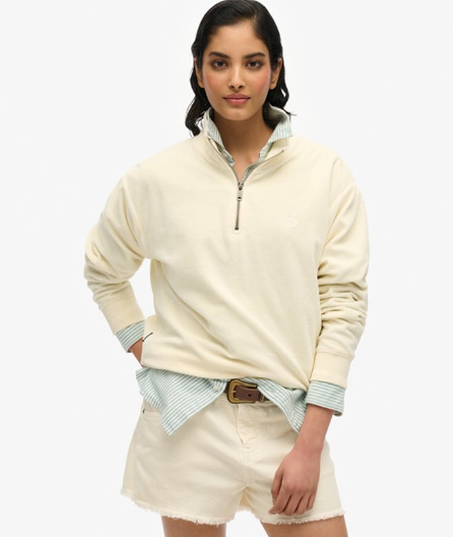 Velours Sweatshirt met Halve Rits Wit Grootte: 40 afbeelding