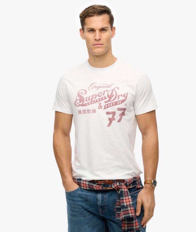 Superdry Men's Leather & Boot Co Script T-shirt White / Optic - Size: S