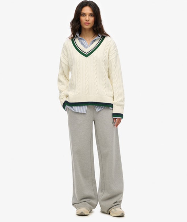 Superdry Athletic Essentials Joggingbroek met Wijde Pijpen Grijs