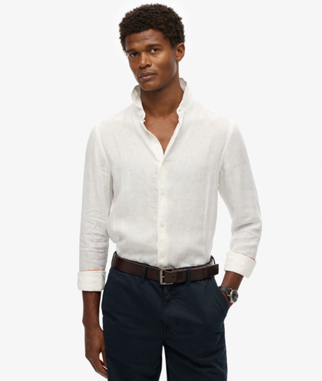 Superdry Linnen Vakantie-overhemd met Lange Mouwen White
