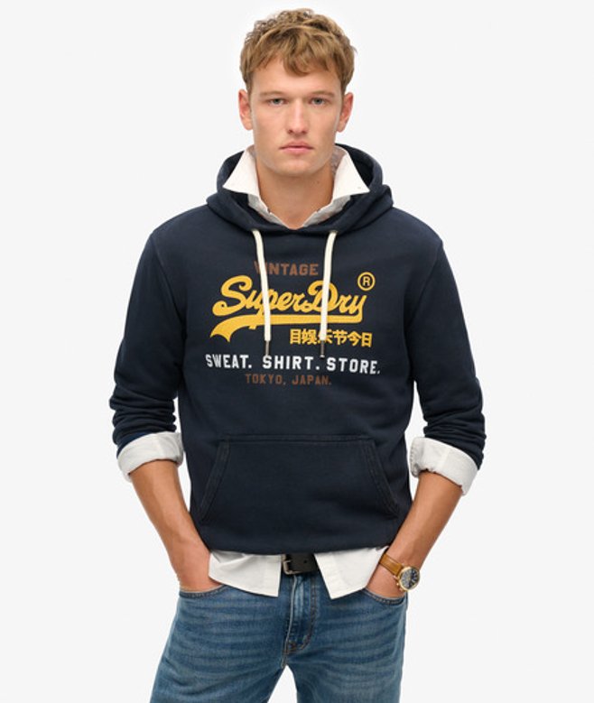 Men's Vintage Logo Cali Relaxed Hoodie Navy / Eclipse Navy - Size: XL - Superdry - Modalova